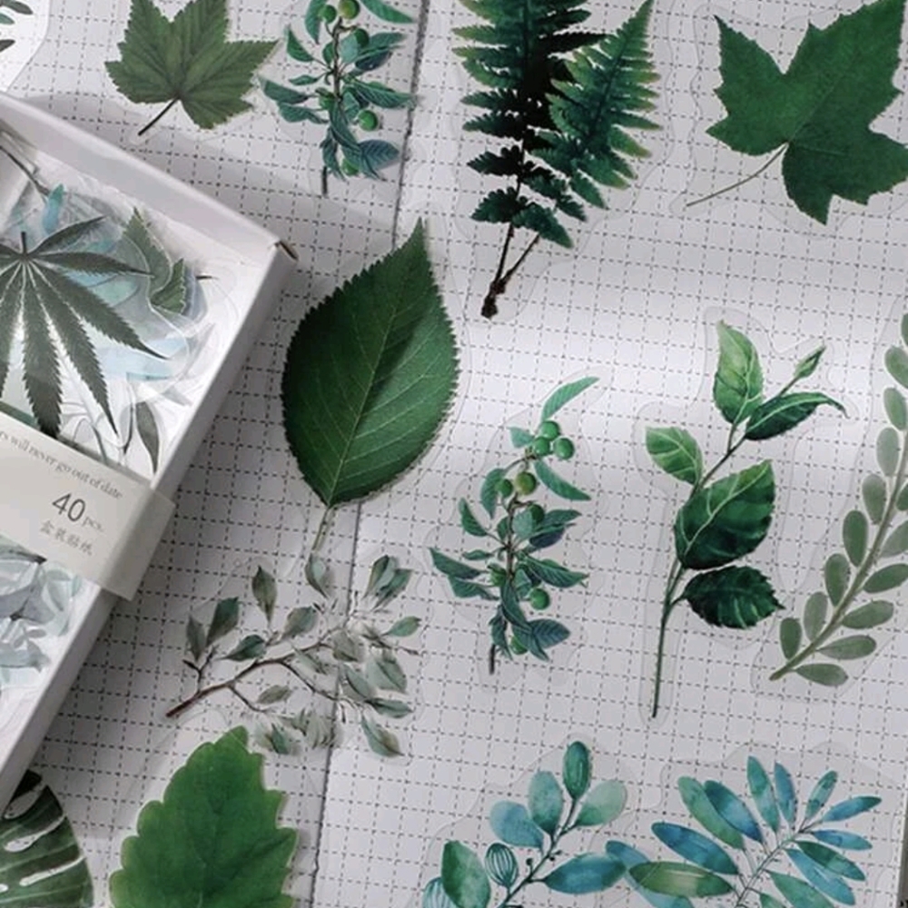 3/$10 ♥️ Pack 40 pcs stickers mix transparent leaf plants nature decorat…